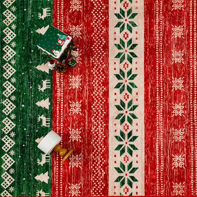 Christmas Red Area Rug 2x3 Washable Snowflake Carpet Non Slip Holiday - Image 5