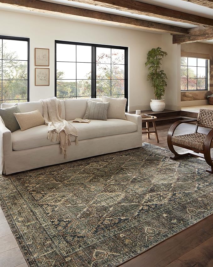 Loloi Magnolia Home by Joanna Gaines Banks Collection BAN-05 Spice/Blue 2'-6" x 9'-6", .13" Pile Height, Machine Washable, Runner Rug