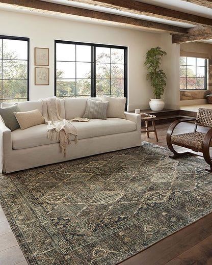 Loloi Magnolia Home by Joanna Gaines Banks Collection BAN-05 Spice/Blue 2'-6" x 9'-6", .13" Pile Height, Machine Washable, Runner Rug