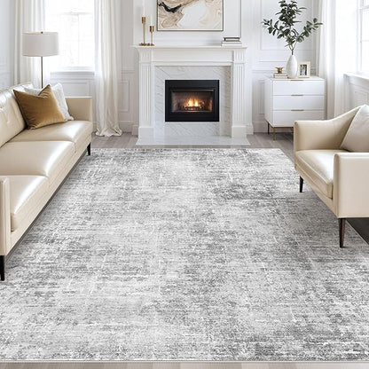 Abstract Living Room Rug 10x12 - Modern Washable Soft Thin Area Rug for Living Room Bedroom Under Dining Table - Neutral Indoor Floor Rug Carpets for Home Office Playroom Nursery - Grey White