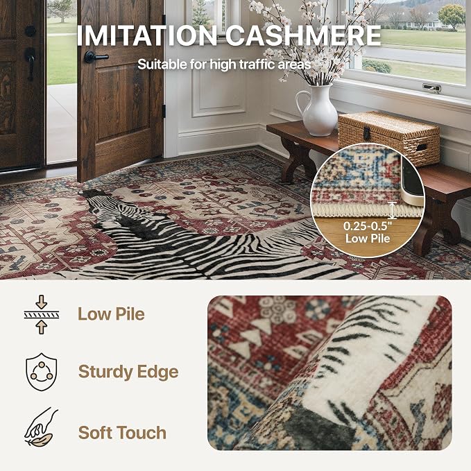 Bavni 2x3 Zebra Rug, Machine Washable Door Mat, Soft Animal Small Boho Rugs Non - Image 5