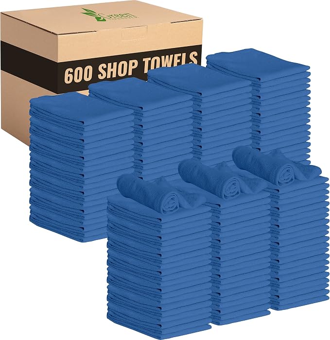 GREEN LIFESTYLE Blue Shop Towels 12x14, 600 Pack, 100% Cotton Super Absorbent & by GreenLifeStyle