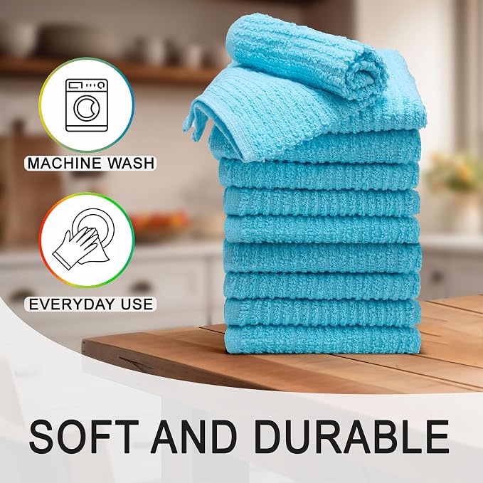 Textila Bar Mop Towels 12x12 Inch – Aqua Blue – Pack of 10 - Image 2