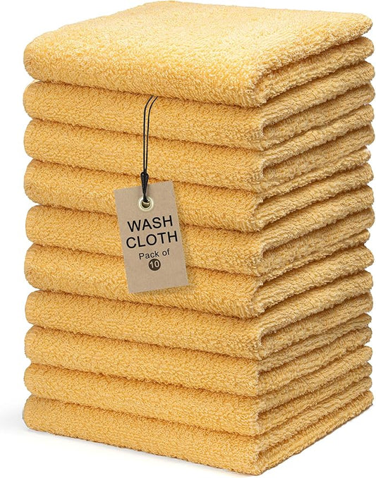 Textila Terry Wash Cloths – Pack of 10, Warm Yellow, 12x12 Inches – Soft by TEXTILA