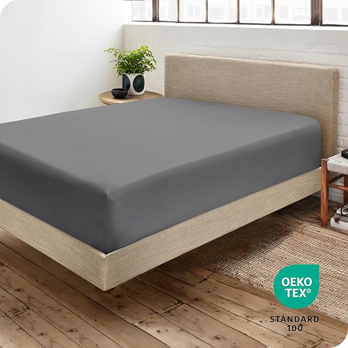 Bare Home Fitted Bottom Sheet King Size - Premium 1800 Microfiber - Ultra-Soft Hotel Luxury - Deep Pocket - Durable and Long Lasting - Fitted Sheet (King, Grey)