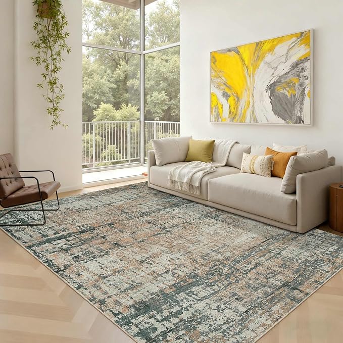 5x7 Area Rugs for Bedroom Living Room, Non-Slip Washable Modern Green Abstract - Image 2