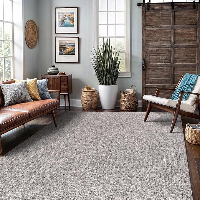 Easy Jute Rug 4x6 Indoor Outdoor Natural Rugs Solid Fiber Rug Woven Area Rug Boho Easy Clean Inside Carpet for Living Room Bedroom Dining Room Hallway or Outdoor Patio Porch (4 X 6 Silver)