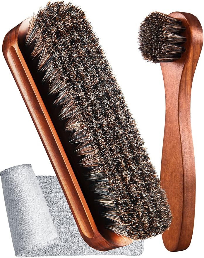 Youngjoy 3 Pieces Horsehair Shine Shoes Brush kit Polish Dauber Applicators by Unknown