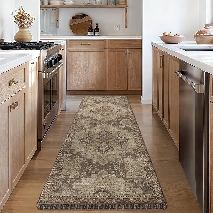 GENIMO Kitchen Mats for Floor, Washable Anti Fatigue Mat for Cushioned, 17.3"x59", Waterproof Kitchen Rugs, Non Slip Foam Comfort Standing Mat Rug for Home, Runner, Sink, Laundry, Rustic Brown