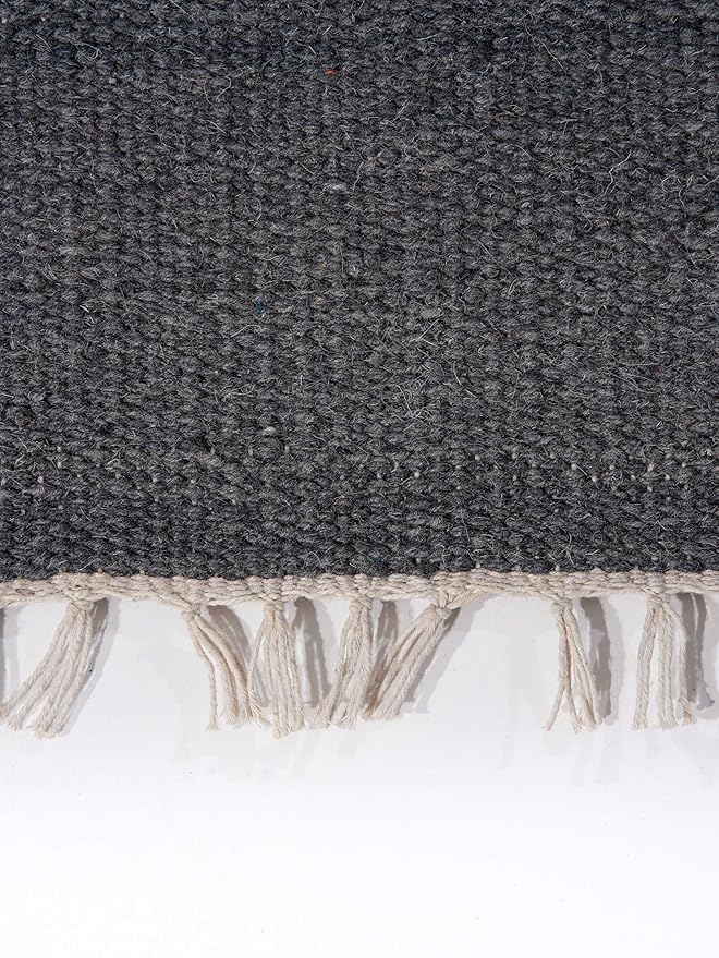 Rugsotic Carpets Hand Woven Flat Weave Kilim Wool ECO-Friendly Area Rugs - 6'x6', Square Shape, Charcoal Color, Solid Plain Design, Low Pile Handmade Area Rugs for Living Room, Bed Room (D00111)