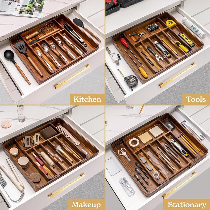 SMIRLY Silverware Drawer Organizer – Bamboo Kitchen Drawer Organizer, - Image 5