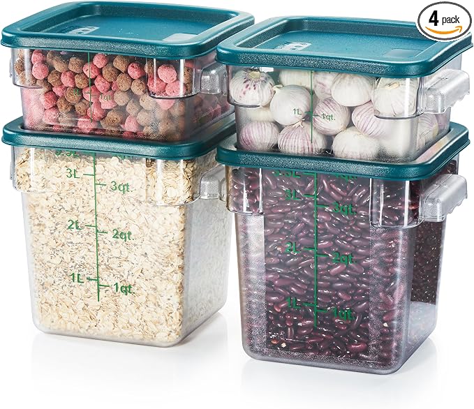 CURTA 4-Pack Food Storage Containers - 2 Qt & 4 Qt Square Clear Polycarbonate - by CURTA
