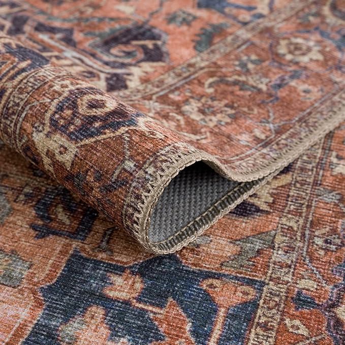 Bloom Rugs Washable 3' x 5' Rug - Beige/Terracotta Traditional Area Rug for Living Room, Bedroom, Dining Room, and Kitchen - Exact Size: 3' x 5'
