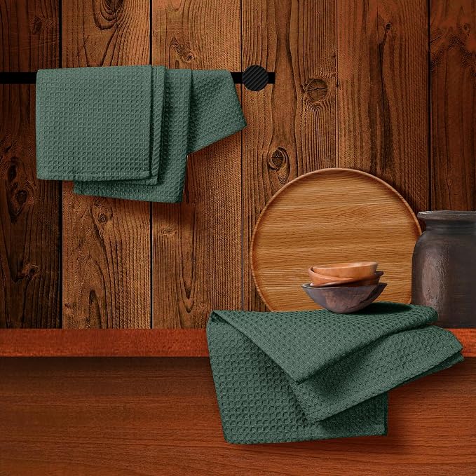 Olive Green Waffle Kitchen Towels, 100% Cotton, Fast Drying, Machine Washable - Image 5