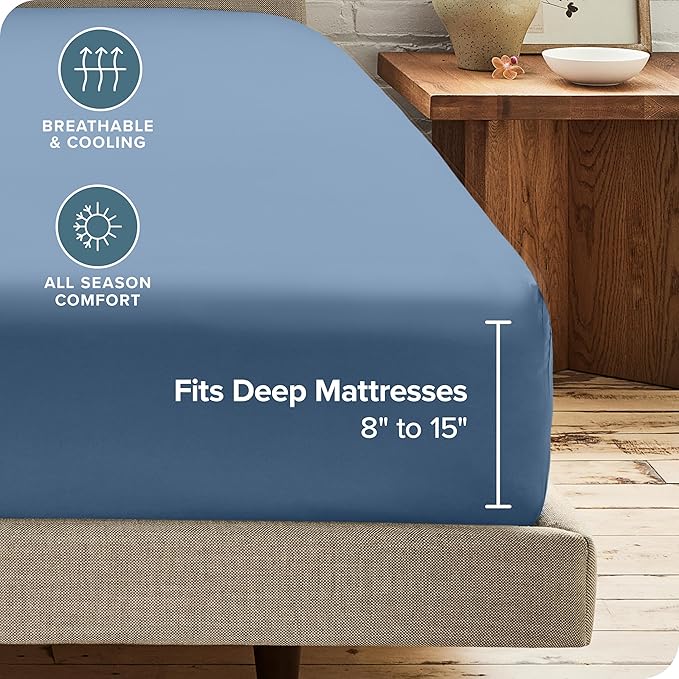 Bare Home 2-Pack Fitted Bottom Sheets Short Queen - Premium 1800 Ultra-Soft Wrinkle Resistant Microfiber - Deep Pocket (Short Queen, Coronet Blue)