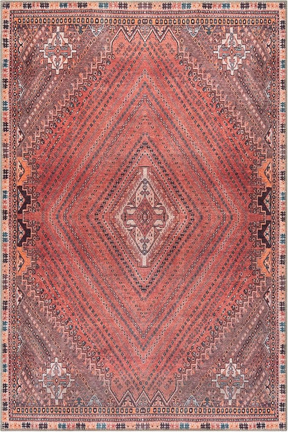 Bloom Rugs Washable Non-Slip 5' x 7' Rug - Red/Multicolor Traditional Bordered Area Rug for Living Room, Bedroom, Dining Room, and Kitchen - Exact Size: 5' x 7'
