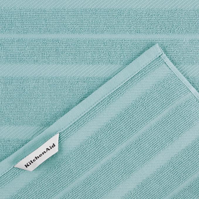 KitchenAid Albany Kitchen Towel 4-Pack Set, Mineral Water Aqua/White - Image 4