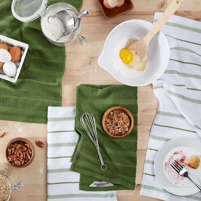 KitchenAid Albany Kitchen Towel 4-Pack Set, Matcha Green/White - Image 2
