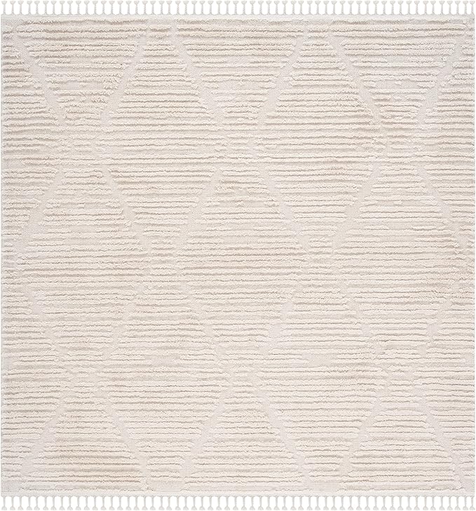 SAFAVIEH Marrakesh Collection Area Rug - 10' Square, Beige, Moroccan Boho Tribal Tassel Design, Non-Shedding & Easy Care, Ideal for High Traffic Areas in Living Room, Bedroom (MRK517C)