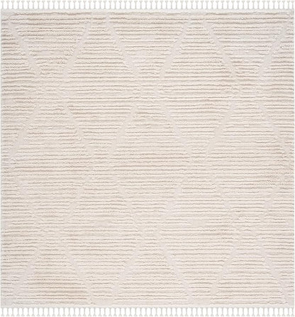 SAFAVIEH Marrakesh Collection Area Rug - 10' Square, Beige, Moroccan Boho Tribal Tassel Design, Non-Shedding & Easy Care, Ideal for High Traffic Areas in Living Room, Bedroom (MRK517C)