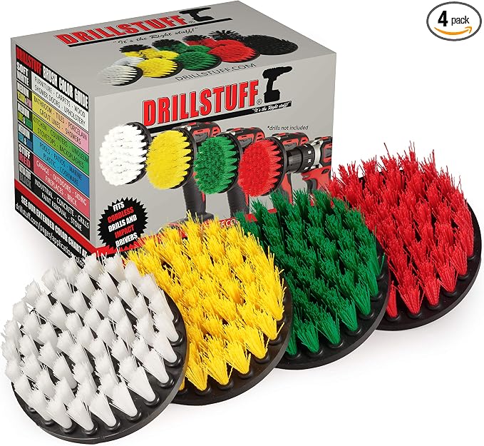 Drill Brush Attachment Power Scrubber Brush Set - 4in 4 Piece Soft by Drillstuff