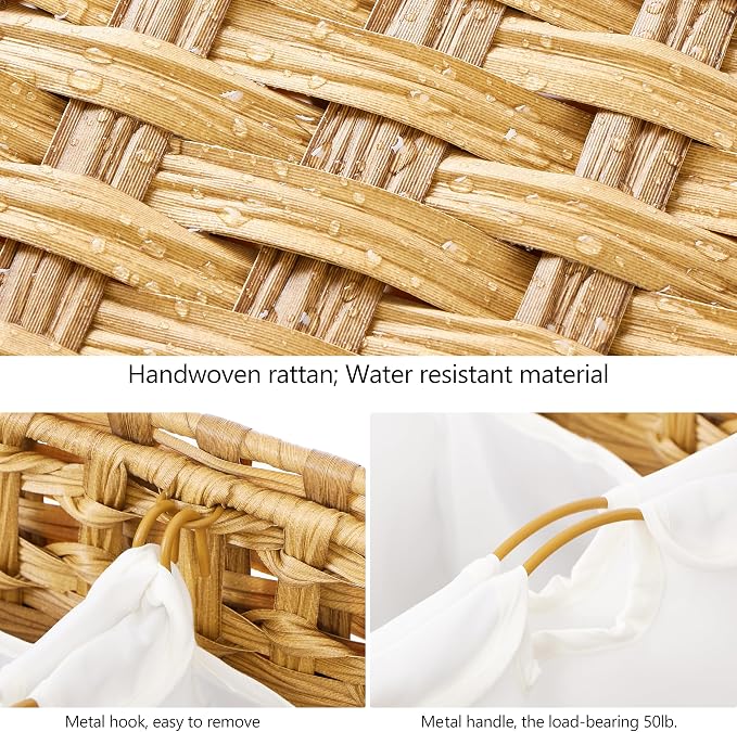 Laundry Hamper with 4 Removable Liner Bags; 176L Handwoven Rattan Laundry - Image 6
