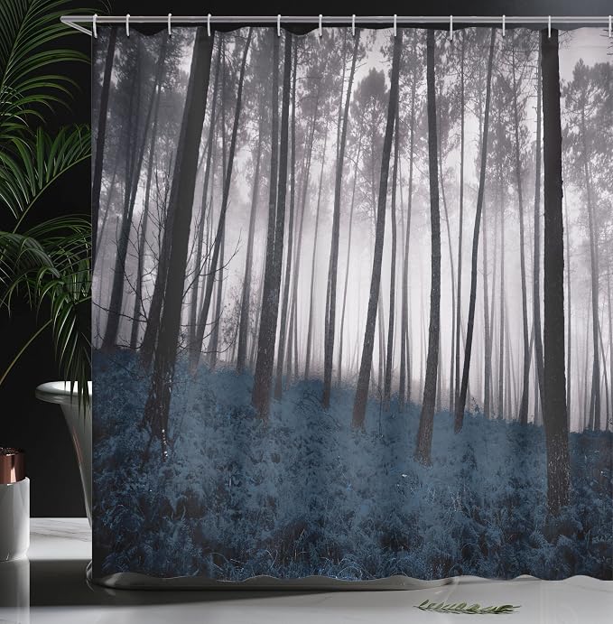 Ambesonne Forest Shower Curtain, Mystical Fantasy Woodland Under Heavy Fog Tall - Image 2