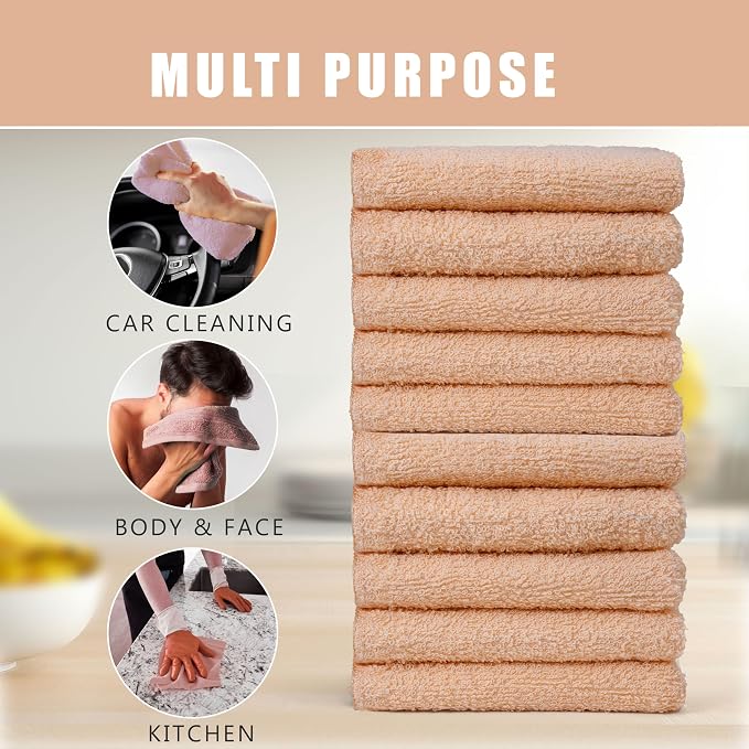 Textila Terry Wash Cloths – Pack of 10, Soft Peach, 12x12 Inches – Soft - Image 5