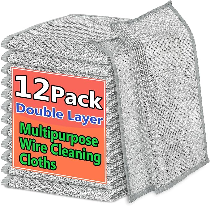 12PCS Double-Layer Wire Dishcloth, Non-Scratch Wire Dishwashing Rags by Unknown