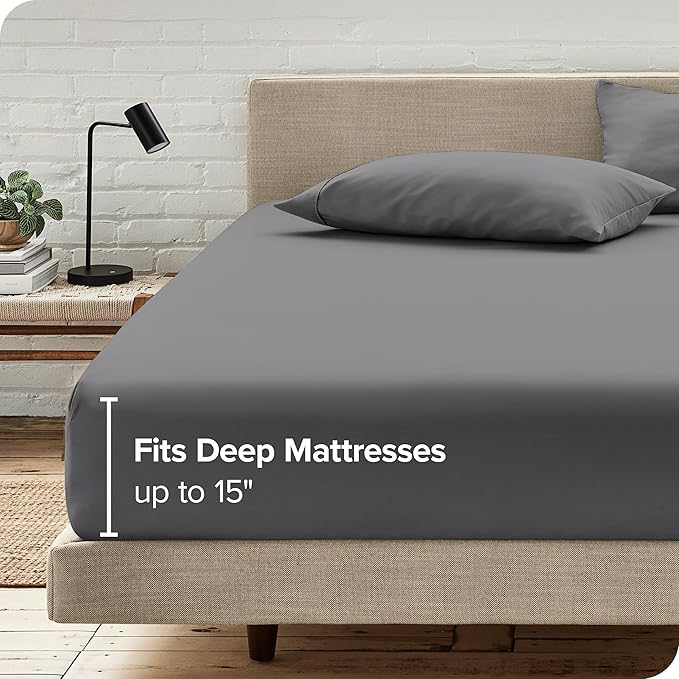 Bare Home Fitted Bottom Sheet Twin Extra Long - Premium 1800 Microfiber - Ultra-Soft Wrinkle Free - Deep Pocket - Twin XL Fitted Sheet (Twin XL, Grey)