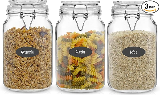 Airtight Glass Jars with Lids Set of 3. 50oz Glass Jar with Lid and 6 Silicone by JoyJolt