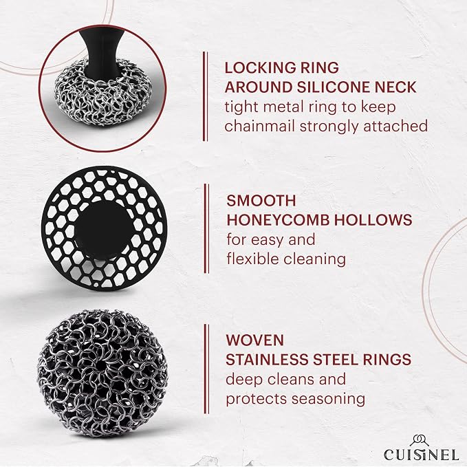 Cuisinel Cast Iron Chainmail Scrubber + Pan Scraper - Image 5