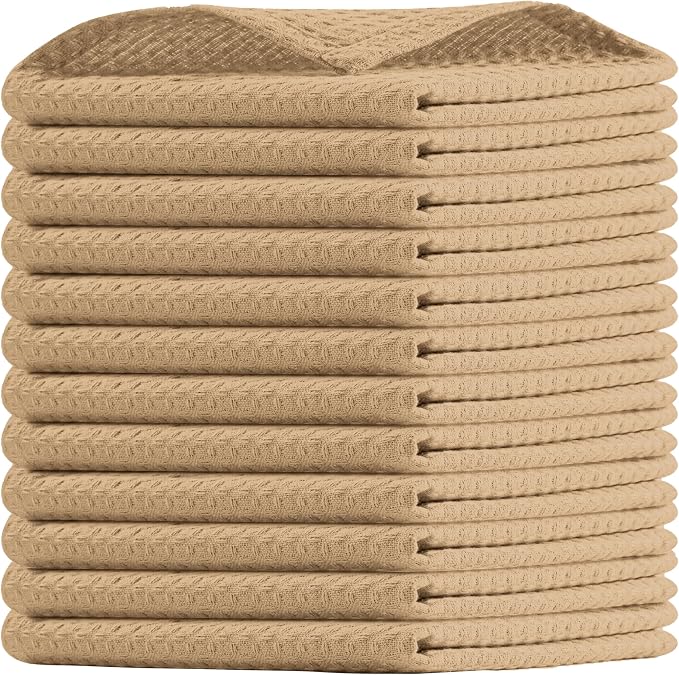 Beige Waffle Dishcloths, 12x12 Inch, 100% Cotton, Quick Drying, Machine Washable by HOUSEOFORLO