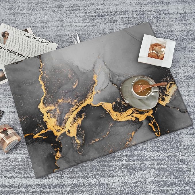 Black Gray Gold Marble Kitchen Drying Mat Abstract Modern Microfiber Dish - Image 6