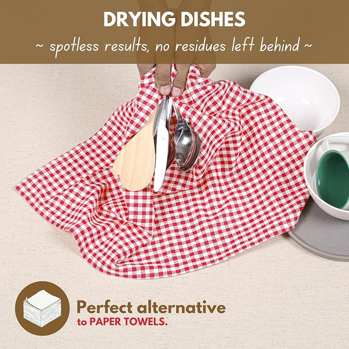 Native Fab Gingham Cotton Kitchen Towel 4 Pack 16"x26" - Image 6