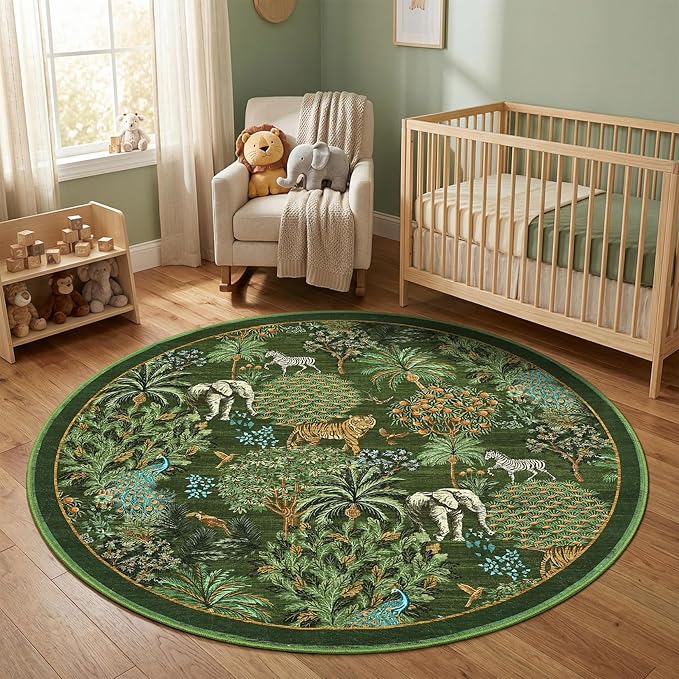 GarveeHome Jungle Round Washable Rugs 6ft Non-Slip Soft Round Rug - Image 2
