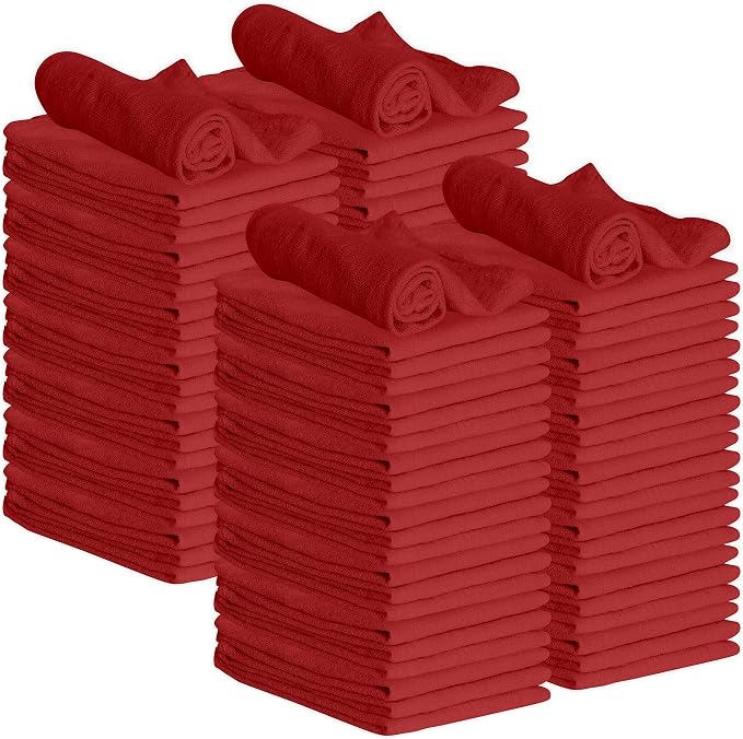GREEN LIFESTYLE 100 Pack 12x14 Red Shop Towel 100% Cotton, Super Absorbent and by GreenLifeStyle