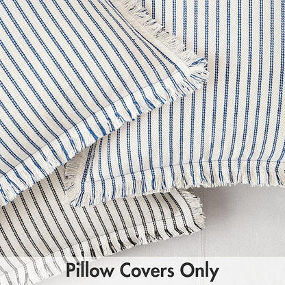 MIULEE Pack of 2 Royal Blue Pillow Covers 20x20 Inch Striped Farmhouse Couch Throw Pillow Covers with Fringe Chic Linen Decorative Cushion Covers for Sofa Living Room Bed Outdoor Home Decor