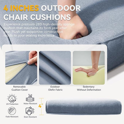 Patio Cushions for Outdoor Furniture - 22" x 25" x 4" UV Resistant Thick Foam Cushions Water Resistant Replacement Cushion for Outdoor Patio Furniture Chair/Sofa/Couch | Baby Blue | 3-Pack |