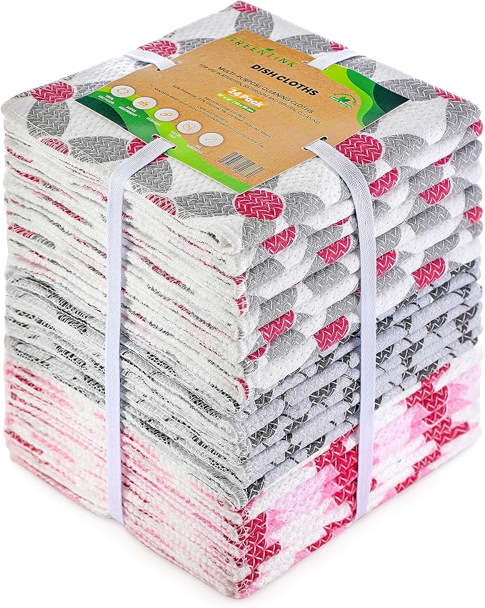 Eco-Friendly Reusable Dish Cloth Set – 24-Pk Multipurpose Kitchen Cleaning by Greentink