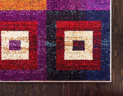 Unique Loom Estrella Collection Colorful, Geometric, Squares Modern, Abstract Area Rug (5' 0 x 8' 0 Rectangular, Multi/Beige)