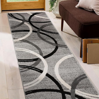 Rugshop Wavy Circles Design Runner Rug, Non-Shedding Carpet for Hallway or Entryway, Gray, 2' x 7'2"