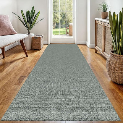 EARTHALL Washable Runner Rug 3x8 Ft Non Slip Runners for Hallways Wide Cotton Rubber Backed Kitchen Runner Braided Indoor Floor Carpet for Entryway, Hallway, Kitchen, Bedroom, Green/Grey