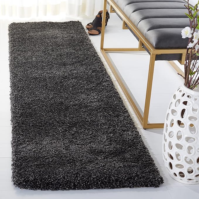 SAFAVIEH Milan Shag Collection Runner Rug - 2' x 14', Dark Grey, Solid Design, Non-Shedding & Easy Care, 2-inch Thick Ideal for High Traffic Areas in Living Room, Bedroom (SG180-8484)
