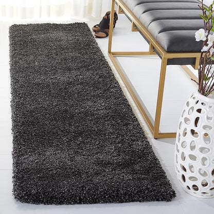 SAFAVIEH Milan Shag Collection Runner Rug - 2' x 14', Dark Grey, Solid Design, Non-Shedding & Easy Care, 2-inch Thick Ideal for High Traffic Areas in Living Room, Bedroom (SG180-8484)