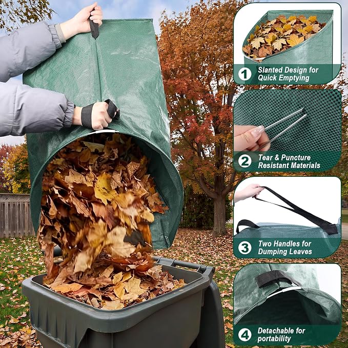 60 Gallon Large Leaf Collector, Dustpan-Style Lawn and Leaf Bags, Collapsible - Image 3
