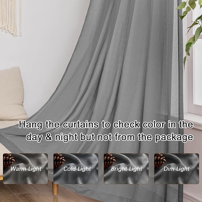 Grey Pinch Pleat Curtains 96 Inches Long Sheer Curtain Panels Light Filter Airy Breathable Tree Branch Textured Pleated Drapes with Adjustable Hooks for Living Room, Grey, 42"W x 96"L, 2 Panels