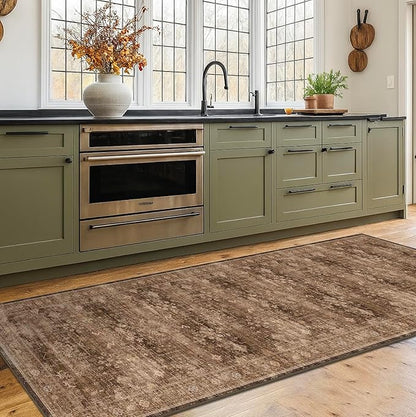 Brown Washable Long Runners for Hallways, 3x8 Wide Kitchen Runner Rug, Entryway Indoor Rug, Non Slip Rubber Backing Boho Vintage Dark Floor Decor