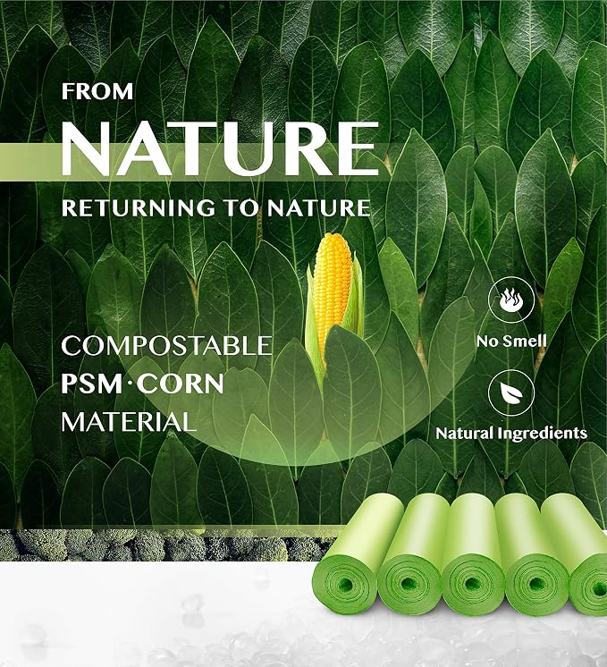 FORID 2.6 Gallon Compostable Garbage Bags, 5 Rolls – Green, Unscented Trash Bags - Image 2