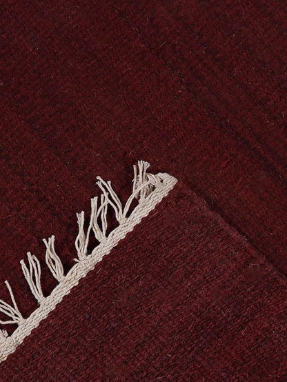 Rugsotic Carpets Hand Woven Flat Weave Kilim Wool ECO-Friendly Area Rugs - 8'x10', Rectangle Shape, Burgundy Color, Solid Plain Design, Low Pile Handmade Rugs for Living Room, Bed Room (D00111)